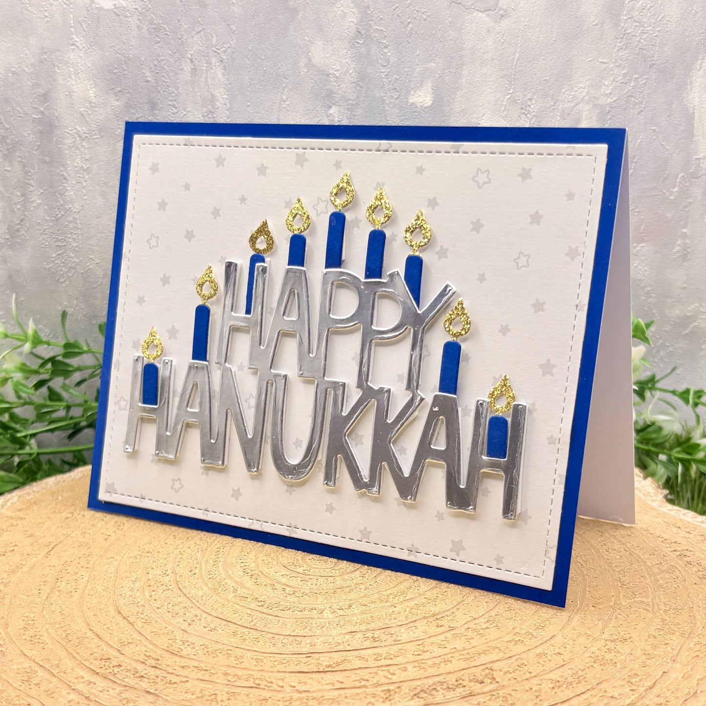 Blue Menorah Candles Happy Hanukkah Handmade Card