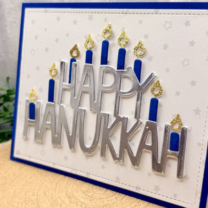 Blue Menorah Candles Happy Hanukkah Handmade Card