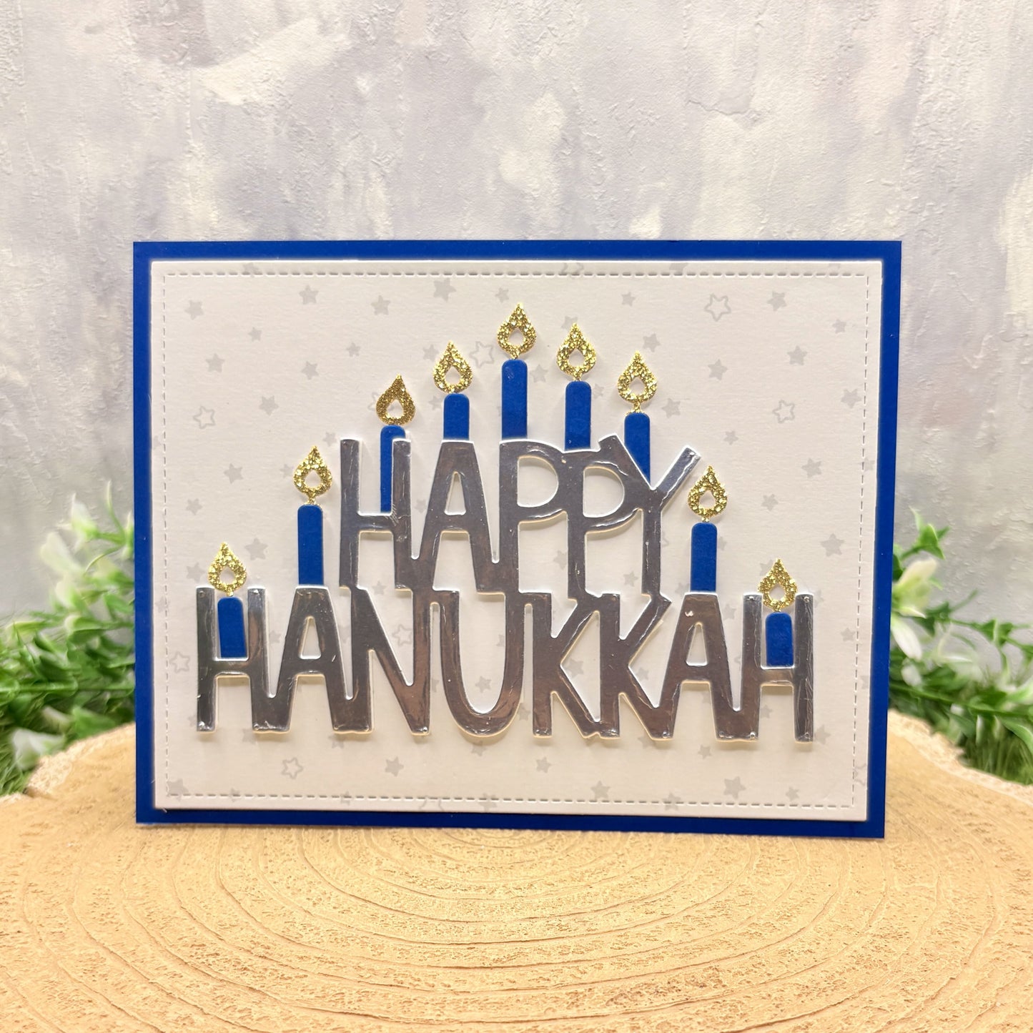Blue Menorah Candles Happy Hanukkah Handmade Card