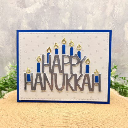 Blue Menorah Candles Happy Hanukkah Handmade Card