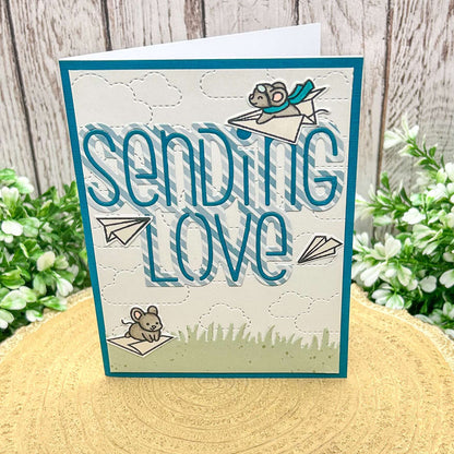 Blue Sending Love Mice Handmade Card-1