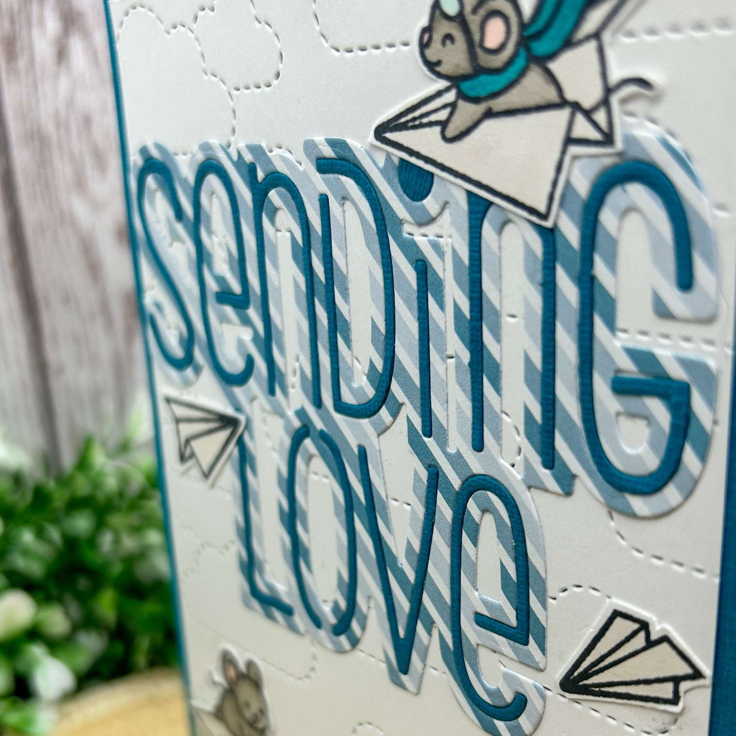 Blue Sending Love Mice Handmade Card-2