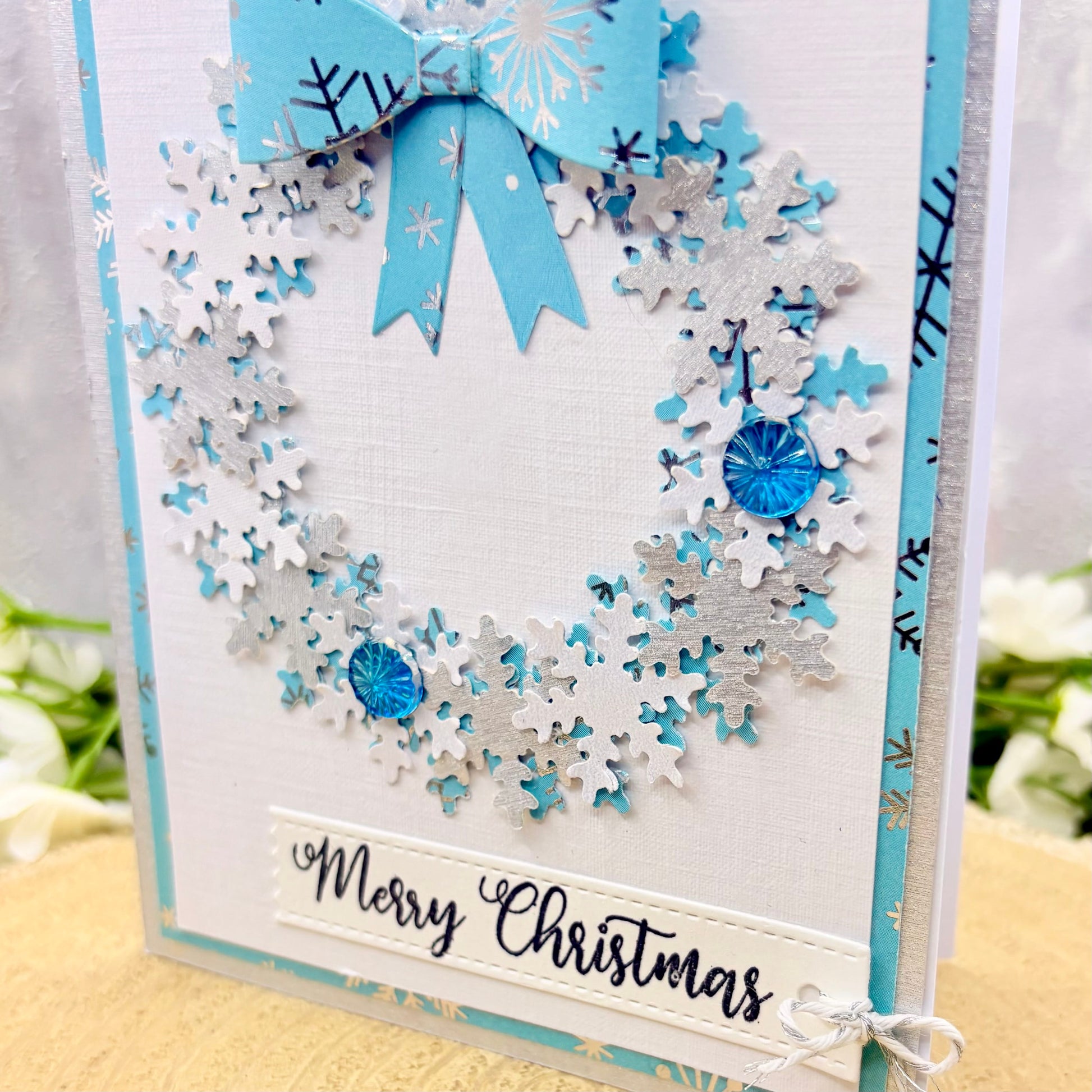 Blue & Silver Snowflake Wreath Handmade Christmas Card-2
