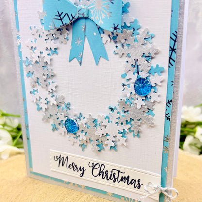 Blue & Silver Snowflake Wreath Handmade Christmas Card-2