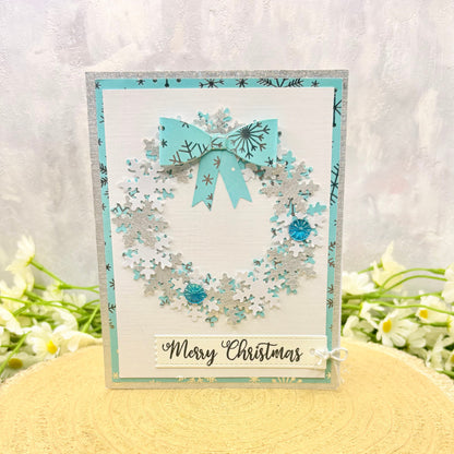 Blue & Silver Snowflake Wreath Handmade Christmas Card