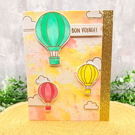Bon Voyage Flying Hot Air Balloons Handmade Leaving Card