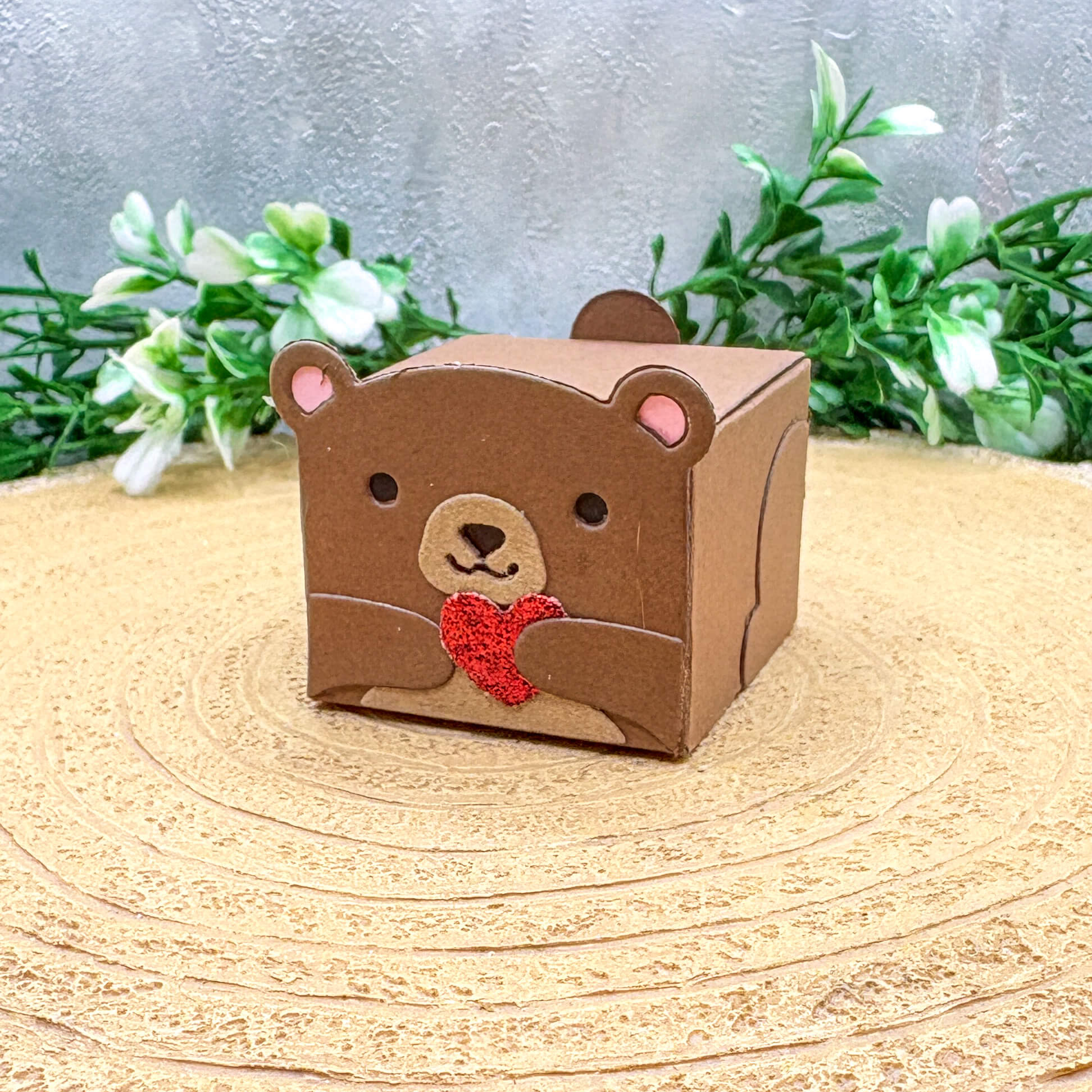 Brown Bear Holding Heart Miniature Gift Box