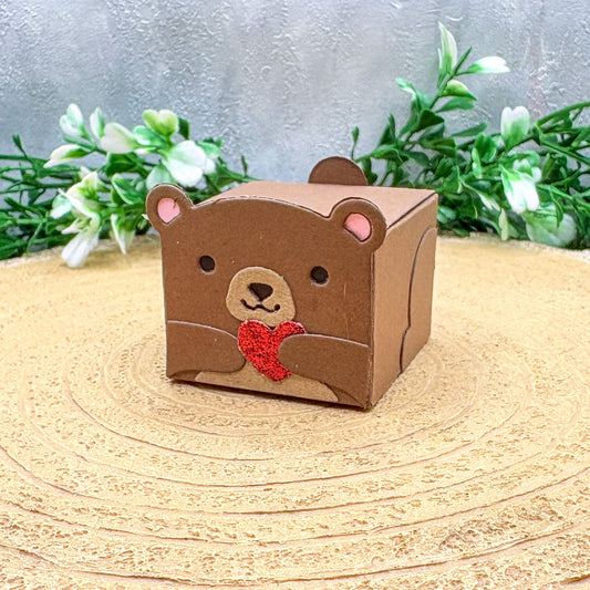 Brown Bear Holding Heart Miniature Gift Box