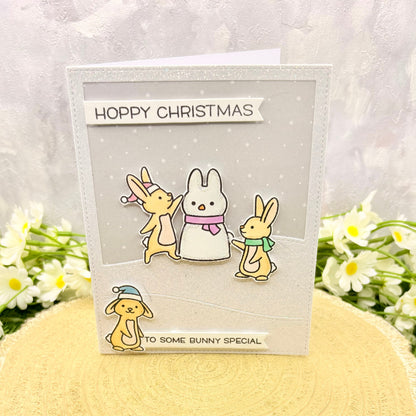 Bunnies & Snowman Handmade Christmas Card-1