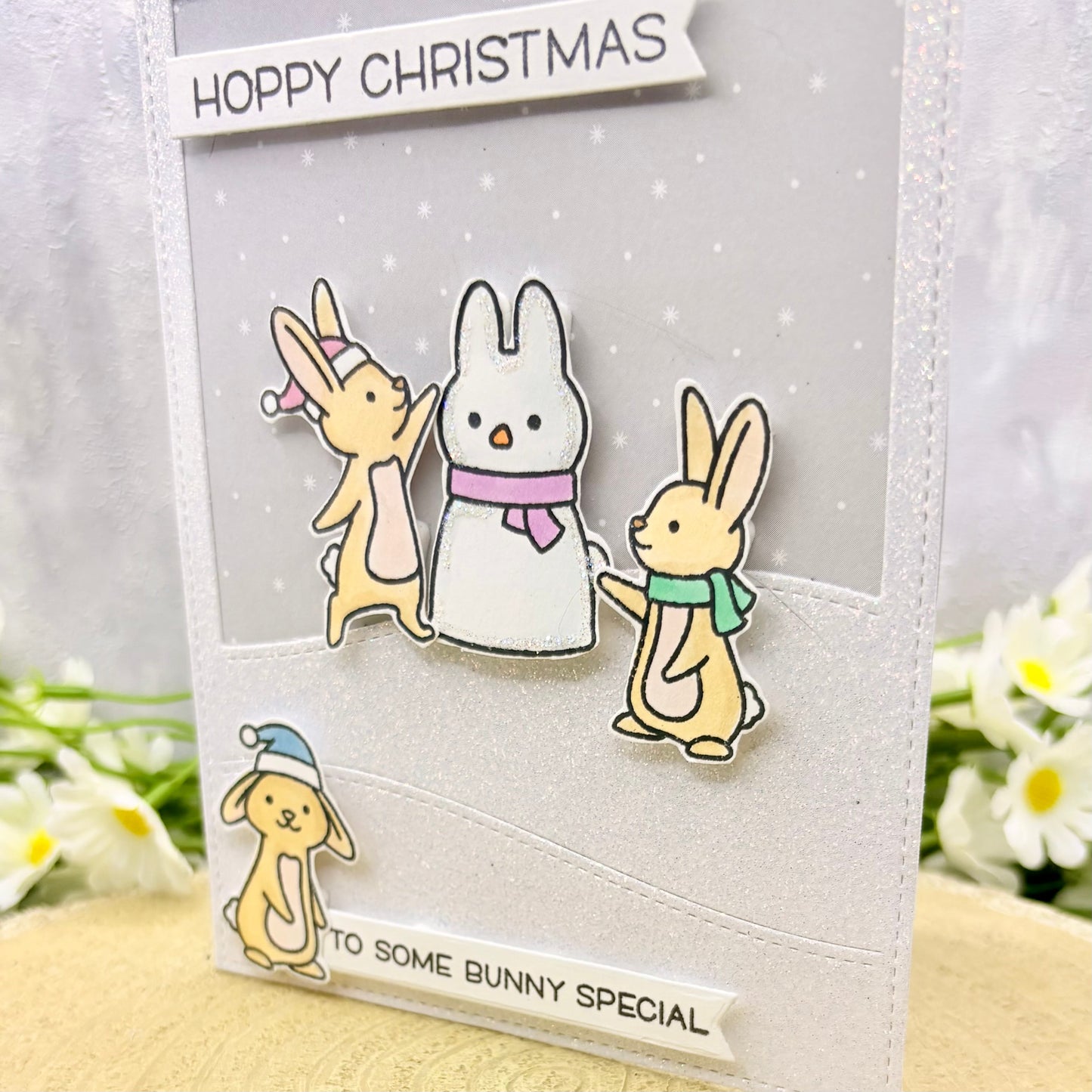 Bunnies & Snowman Handmade Christmas Card-2