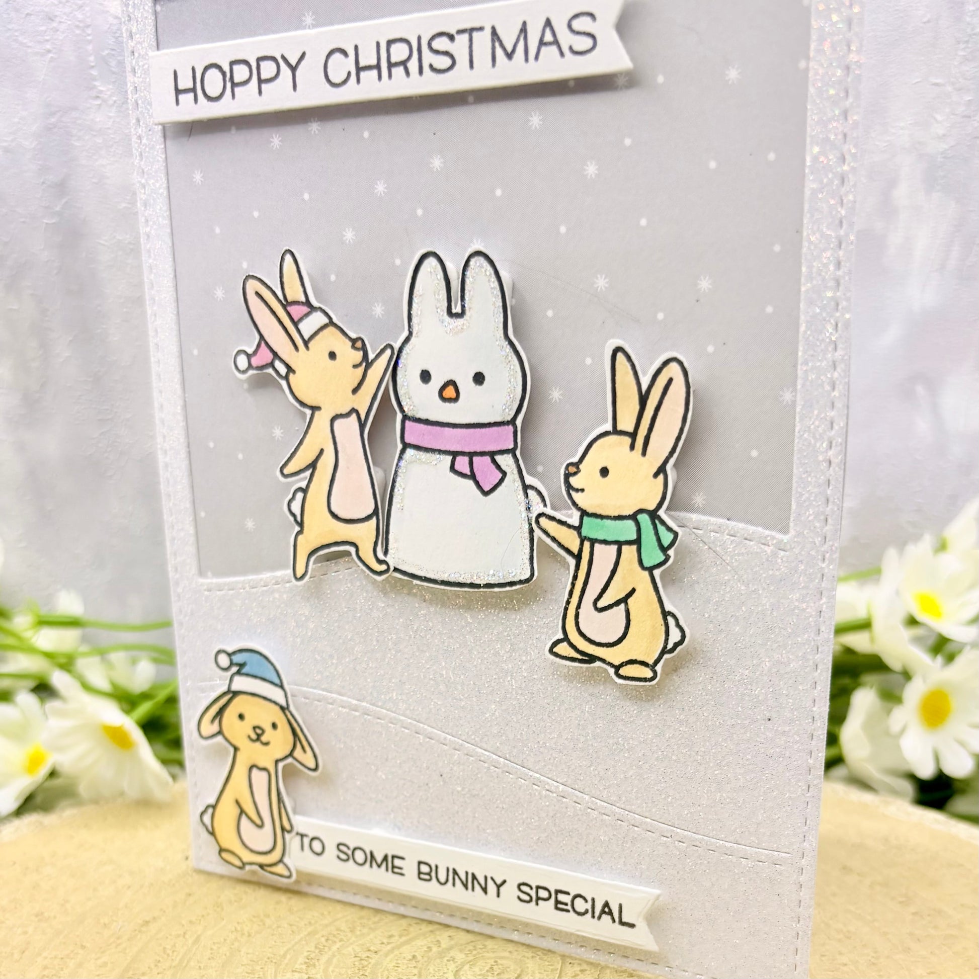 Bunnies & Snowman Handmade Christmas Card-2