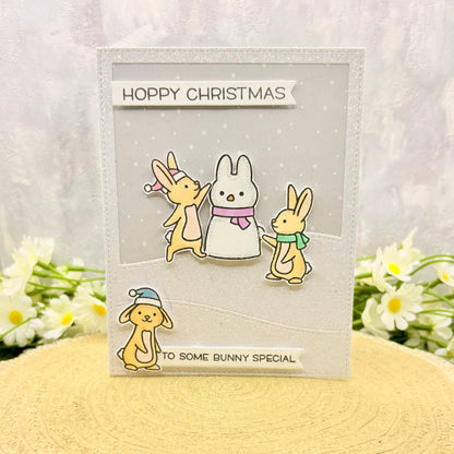 Bunnies & Snowman Handmade Christmas Card