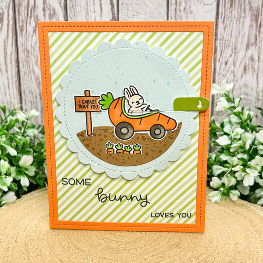 Bunny In Carrot Car Interactive Reveal Handmade Card