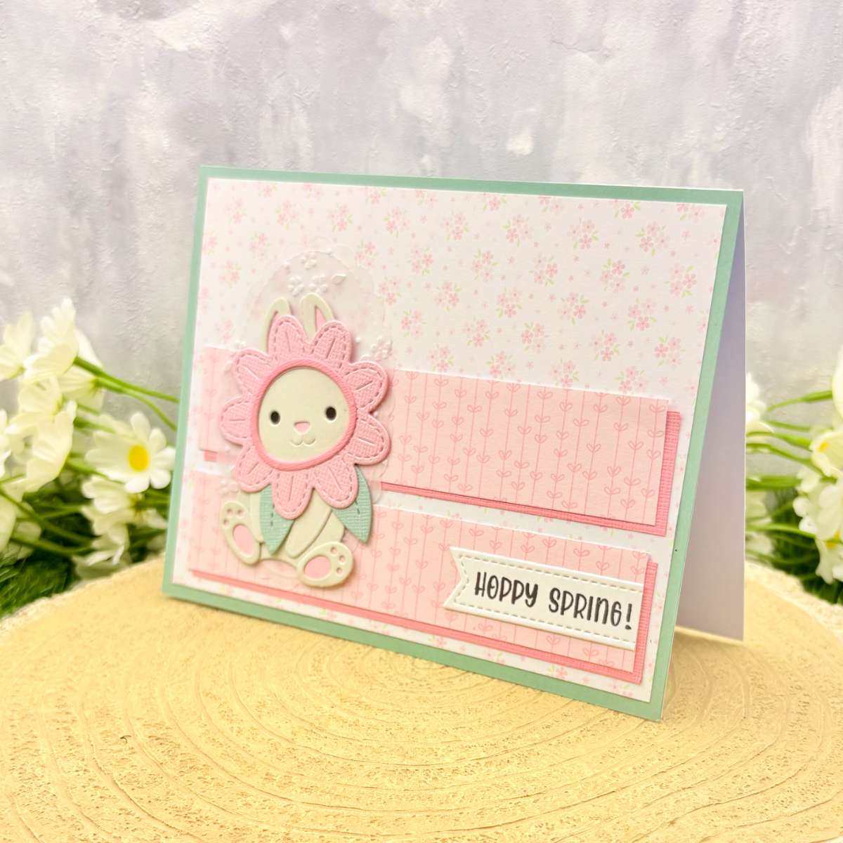 Bunny In Flower Costume Hoppy Spring Handmade Card-1