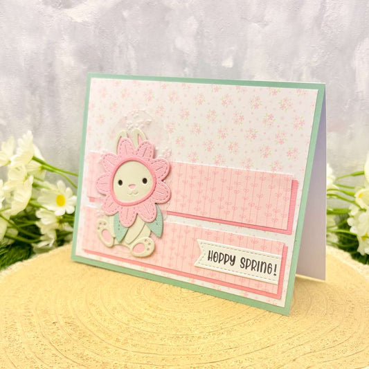 Bunny In Flower Costume Hoppy Spring Handmade Card-1