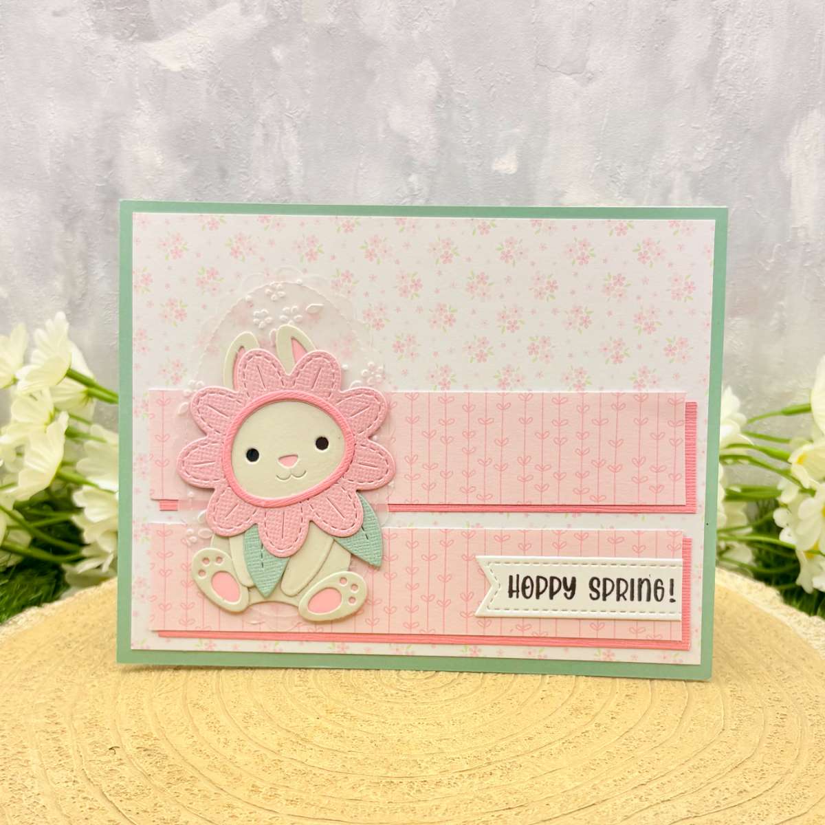 Bunny In Flower Costume Hoppy Spring Handmade Card