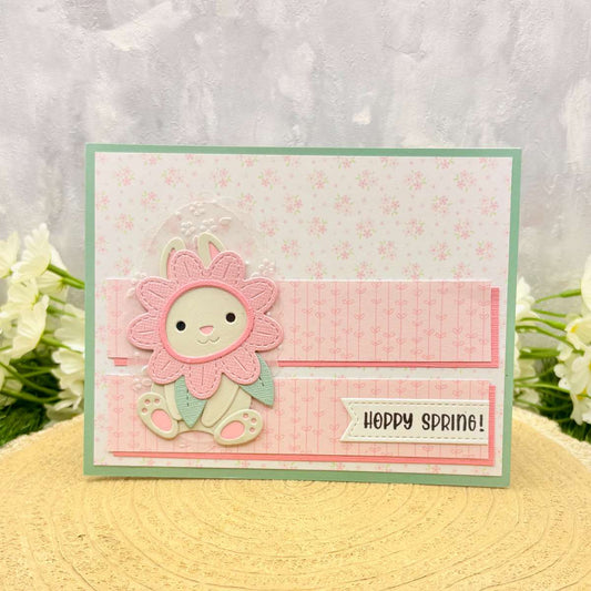 Bunny In Flower Costume Hoppy Spring Handmade Card