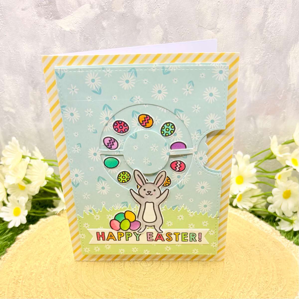 Bunny Juggling Eggs Handmade Easter Card-1