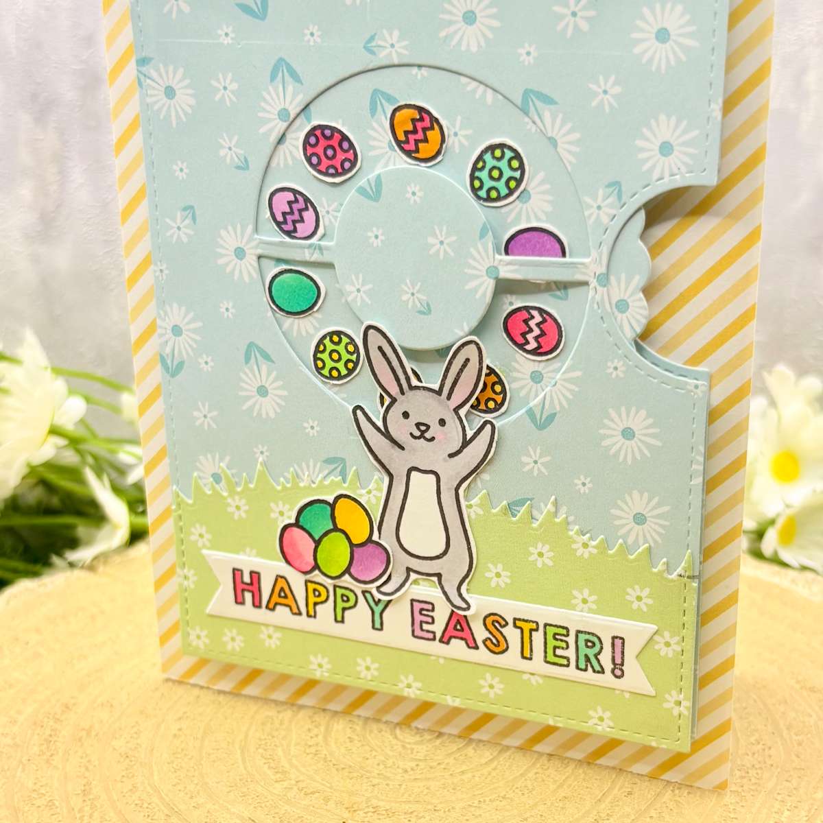Bunny Juggling Eggs Handmade Easter Card-2