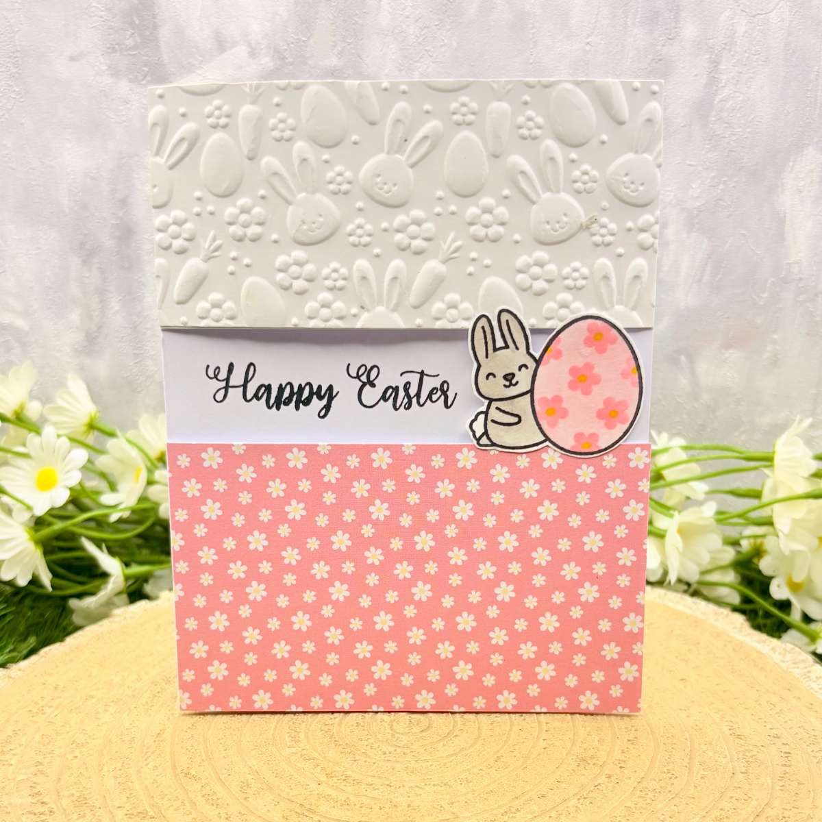 Bunny & Pink Egg Handmade Easter Card
