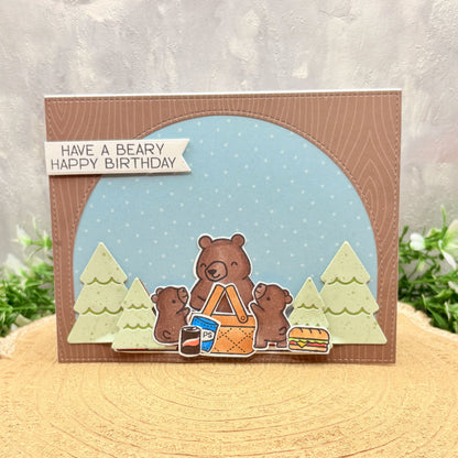 Camping Bears Beary Happy Birthday Handmade Card
