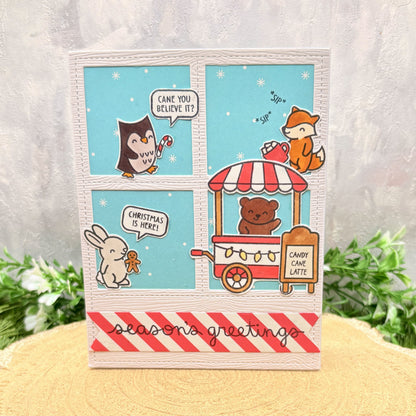Candy Cane Cart Critters Handmade Christmas Card