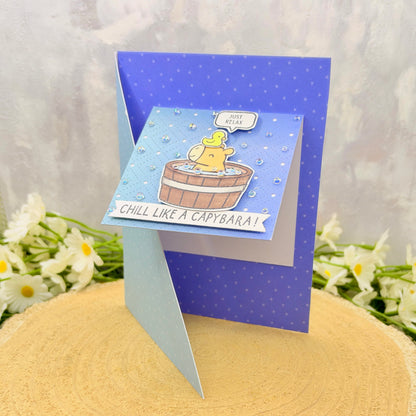 Capybara In Bath Handmade Card-1