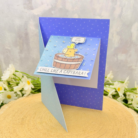 Capybara In Bath Handmade Card-1