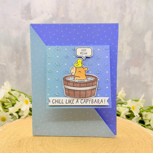 Capybara In Bath Handmade Card