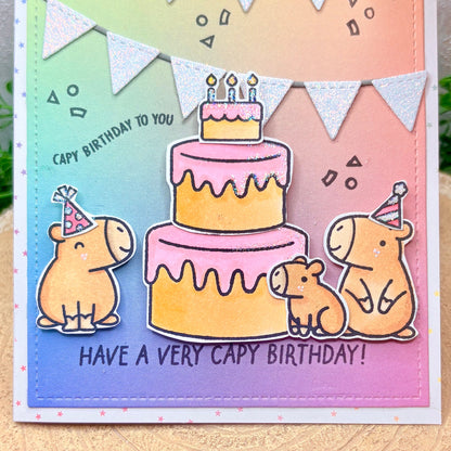 Capybara Trio & Cake Handmade Birthday Card-2