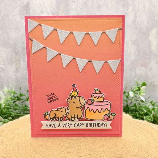 Capybaras & Cake Handmade Birthday Card