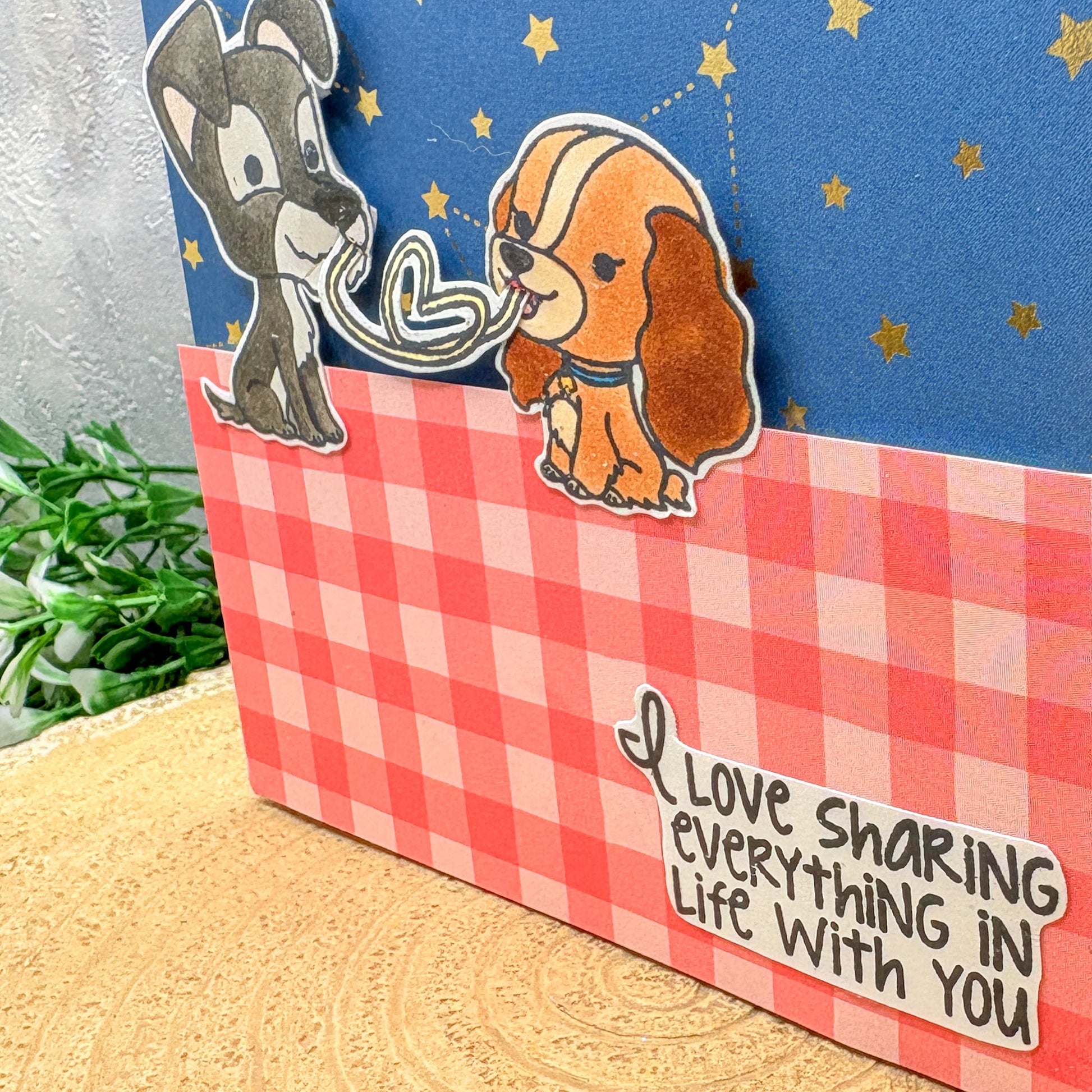 Cartoon Dog Couple Handmade Character Themed Card-1