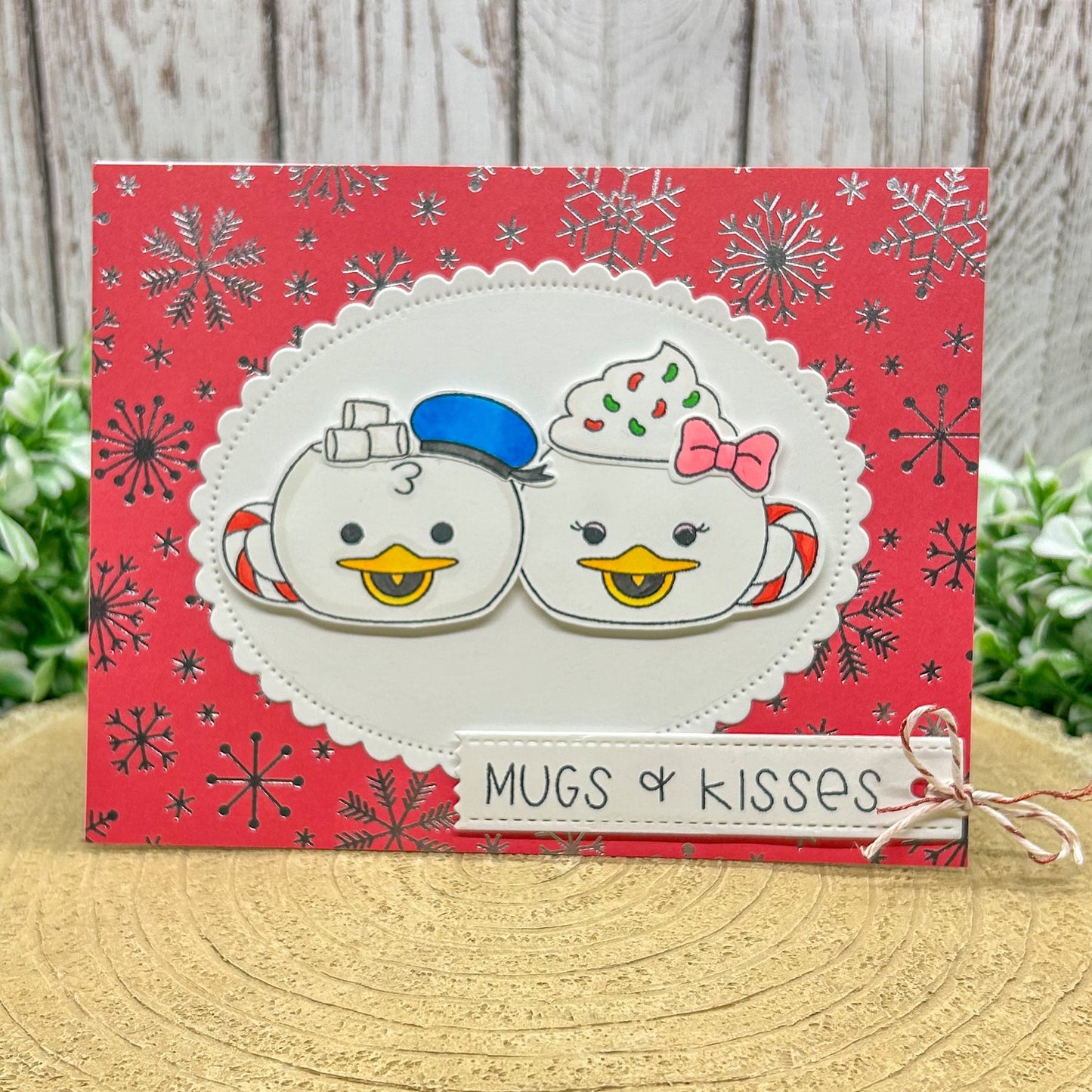 Cartoon Duck Couple Handmade Christmas Card