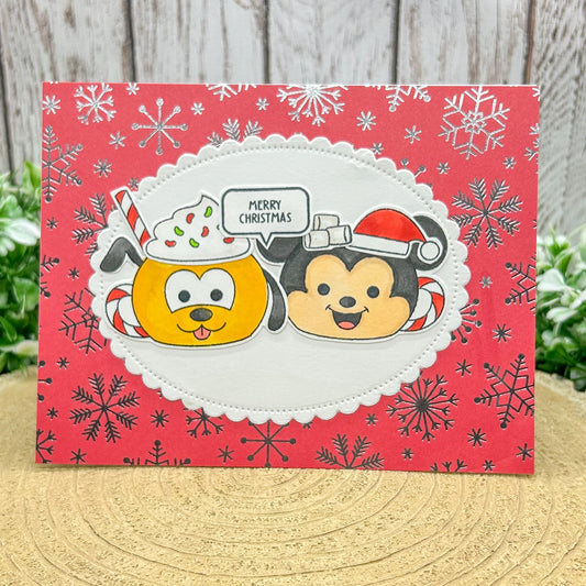 Cartoon Mouse & Dog Handmade Christmas Card