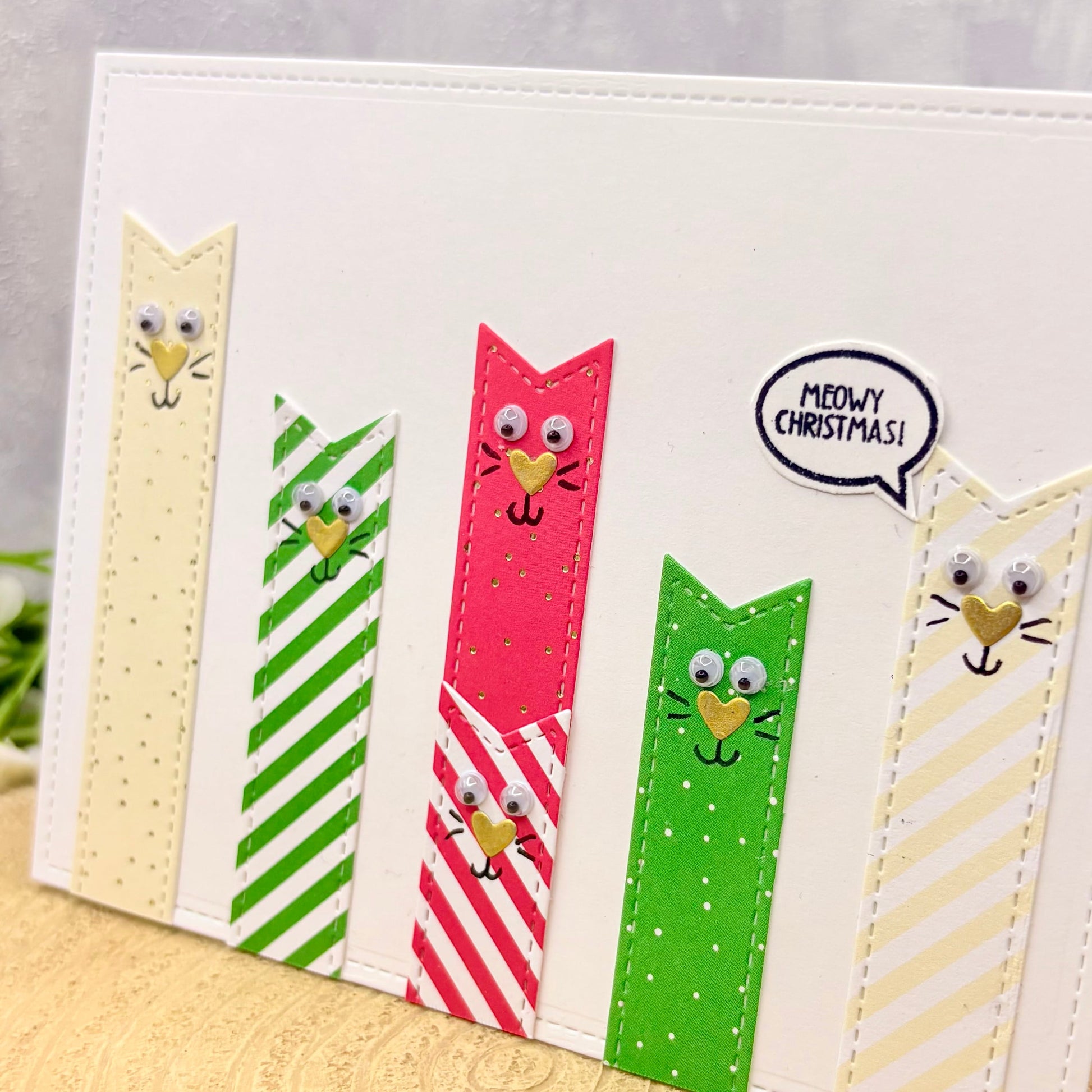 Cat Bookmarks Handmade Christmas Card-2