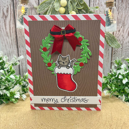 Cat In Stocking Handmade Christmas Card
