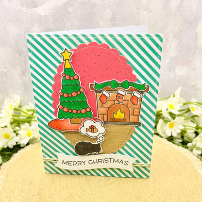 Cat Sleeping Handmade Christmas Card-1