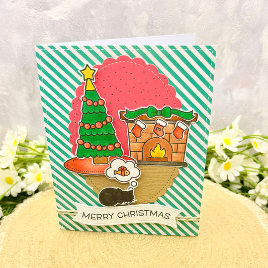 Cat Sleeping Handmade Christmas Card-1