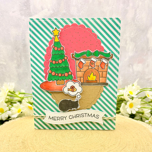 Cat Sleeping Handmade Christmas Card