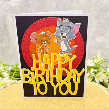 Cat & Mouse Cartoon Handmade Character Birthday Card-1