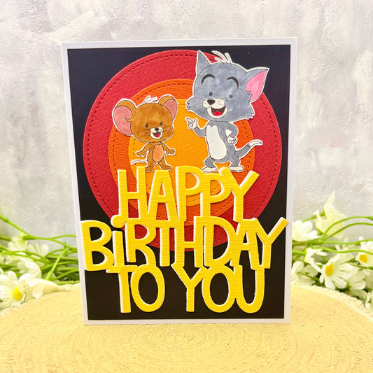 Cat & Mouse Cartoon Handmade Character Birthday Card