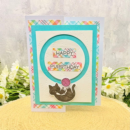 Cat & Yarn Happy Purrthday Handmade Birthday Card
