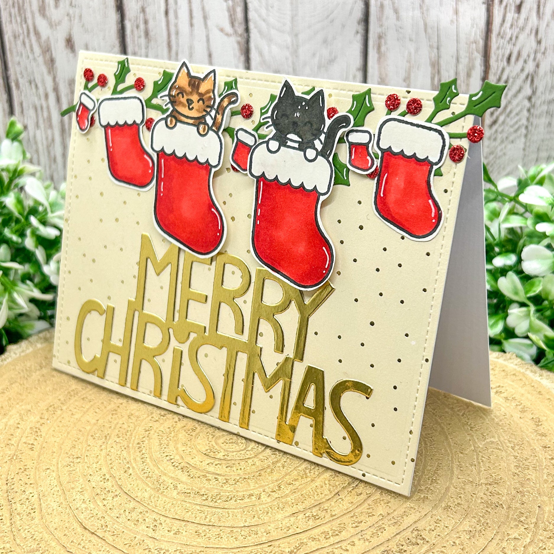 Cats In Stockings Handmade Christmas Card-1
