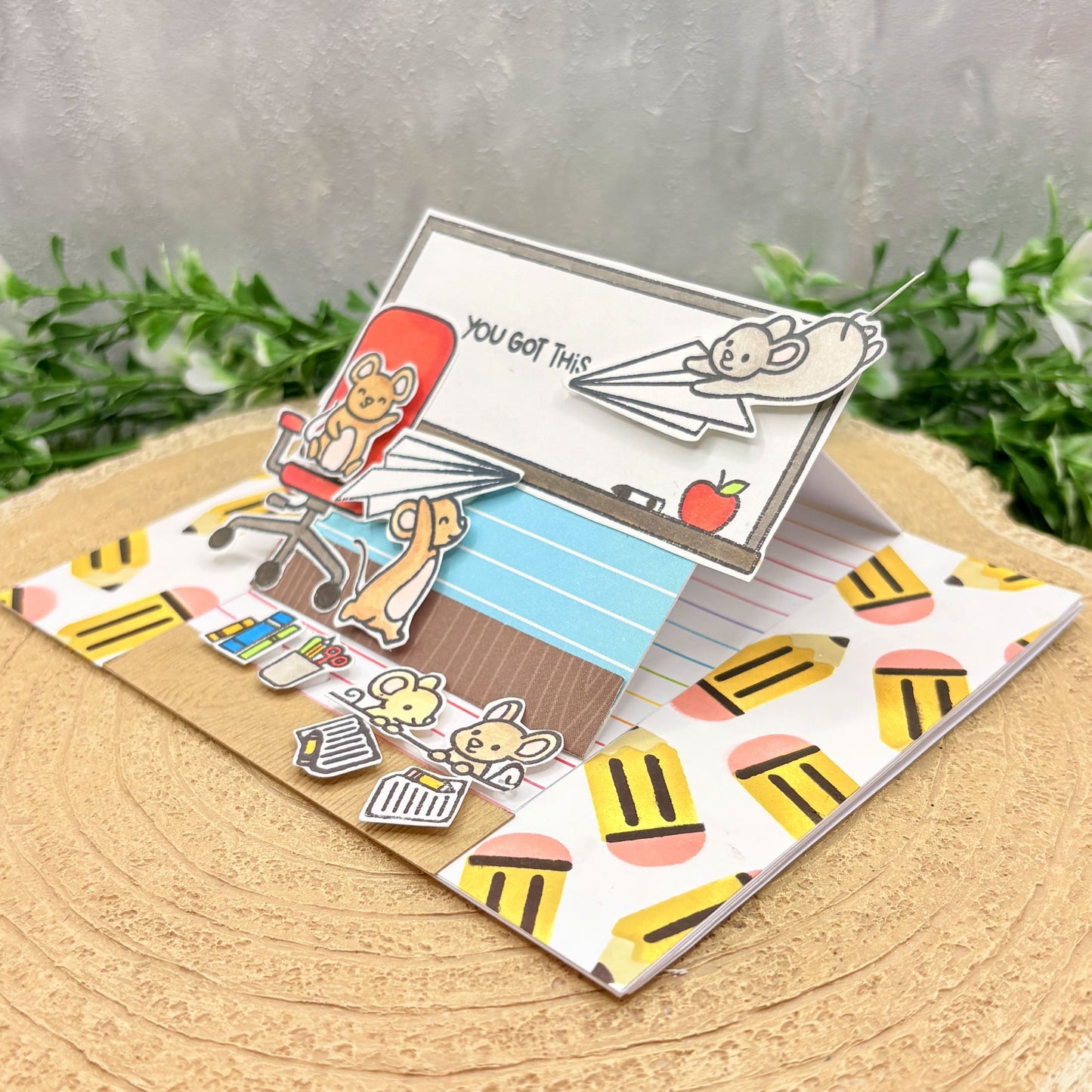 Classroom Mice Standing Easel Handmade Card-3