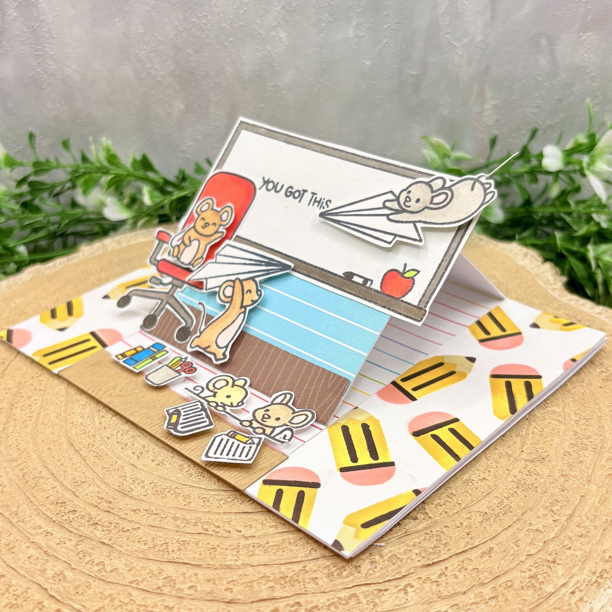 Classroom Mice Standing Easel Handmade Card-3