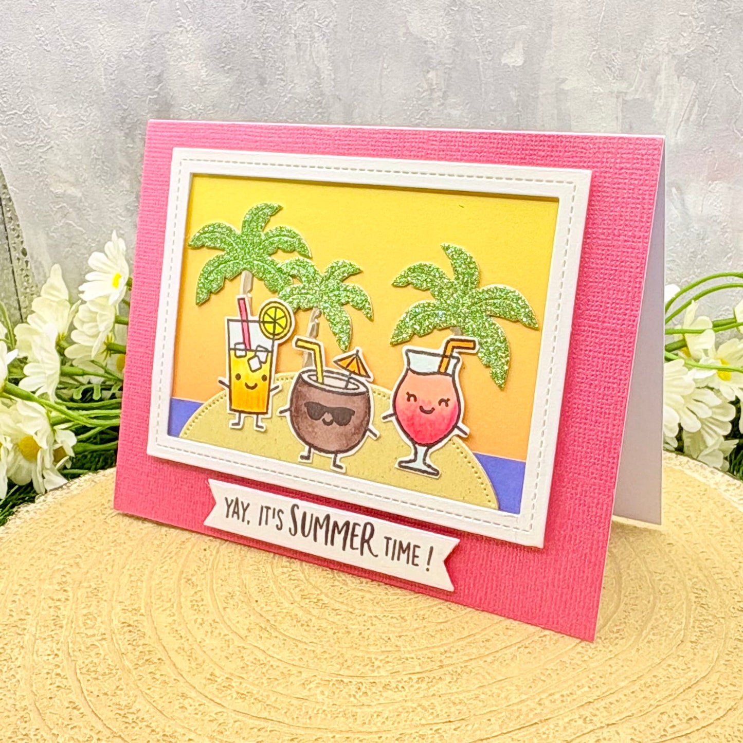 Cocktails It's Summer Time Handmade Card-1