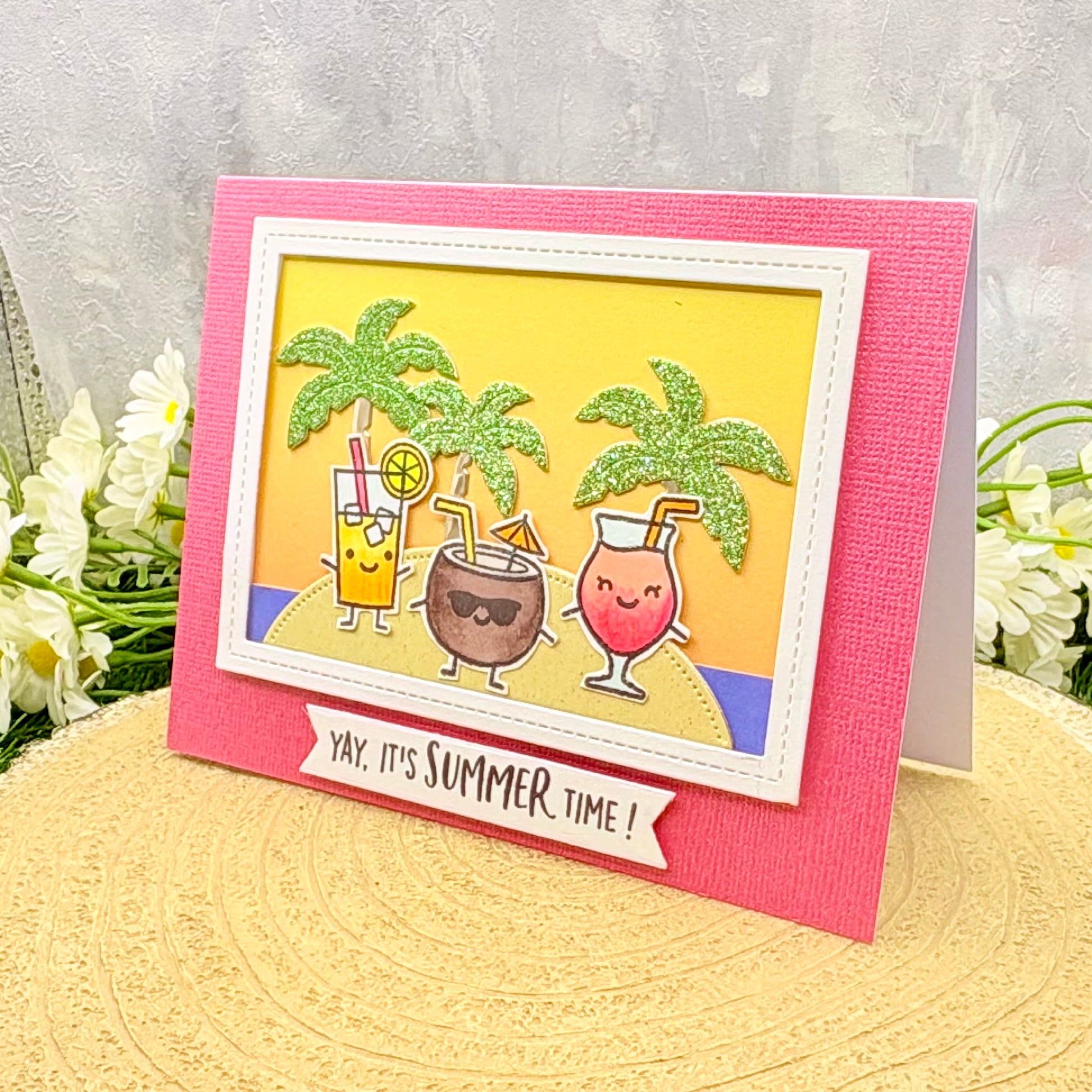 Cocktails It's Summer Time Handmade Card-1