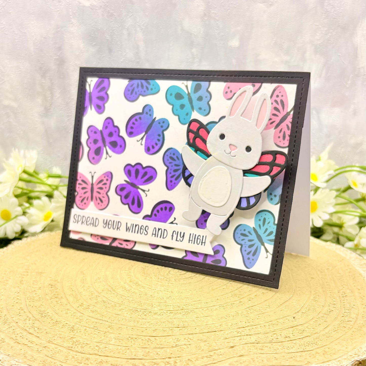 Colourful Butterflies & Bunny Handmade Card-1