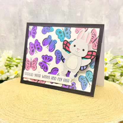 Colourful Butterflies & Bunny Handmade Card-1