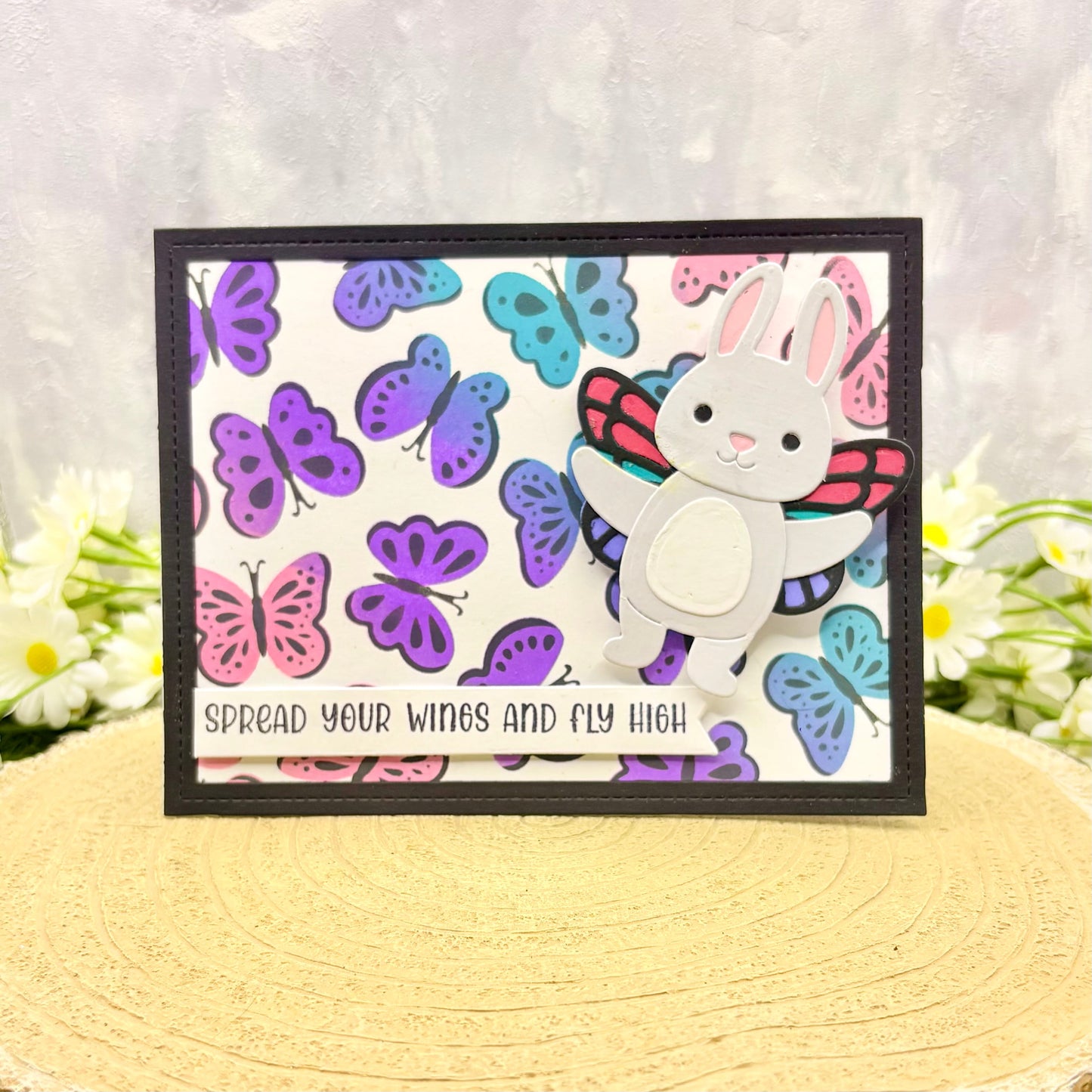 Colourful Butterflies & Bunny Handmade Card